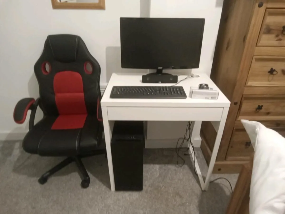 gaming PC and  chair with IKEA desk and 1080p mon - Image 1