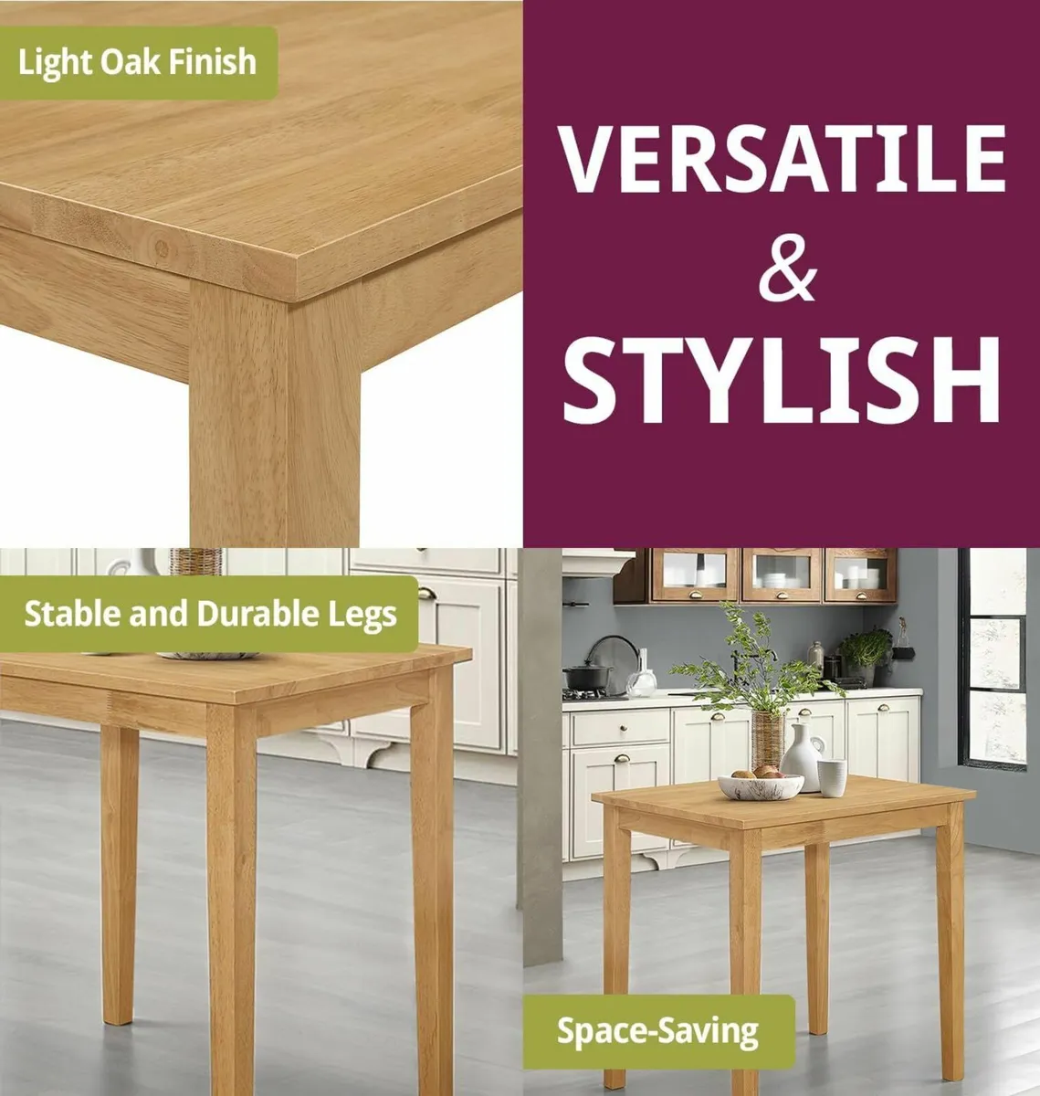 Rectangular Oak Kitchen Table Wooden Cafe (80cm) - Image 2