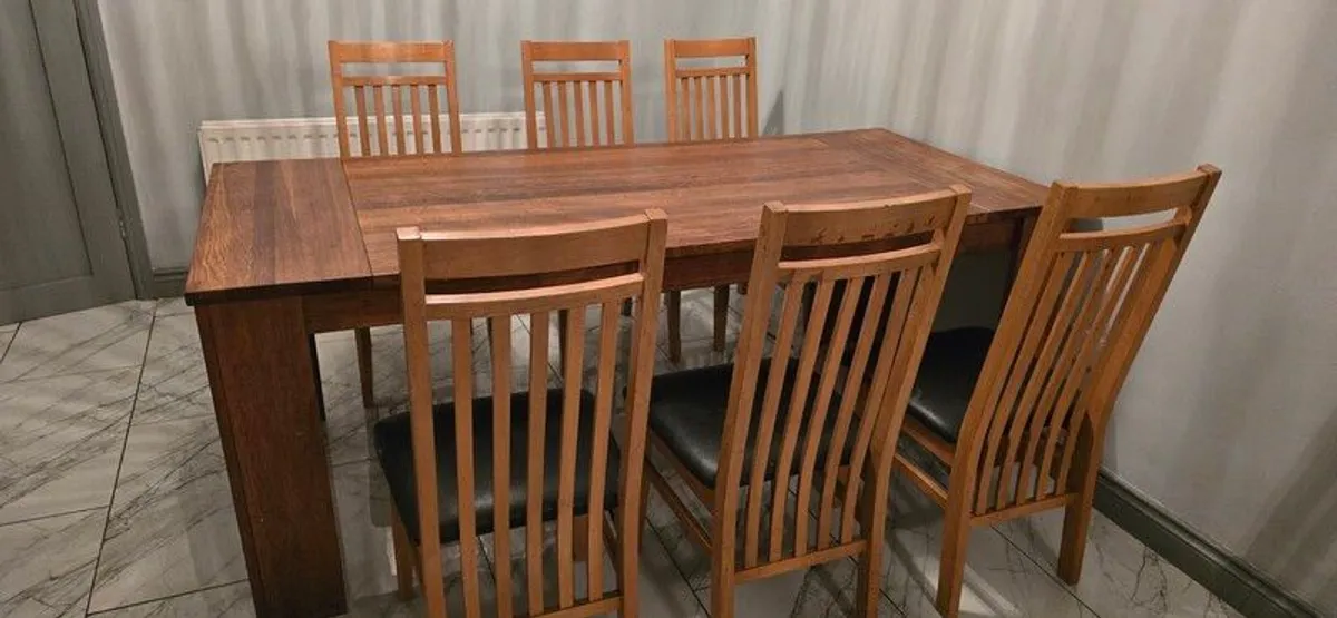 large solid wood table and 6 chairs - Image 2