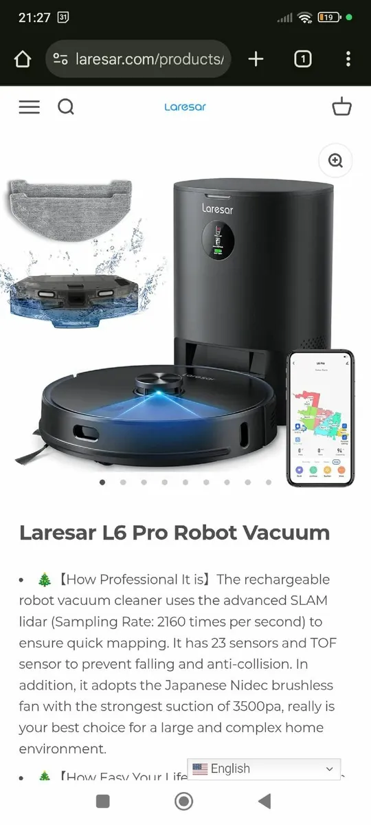 Robovac and mop  Laresar L6 Nex Robot Vacuum - Image 3