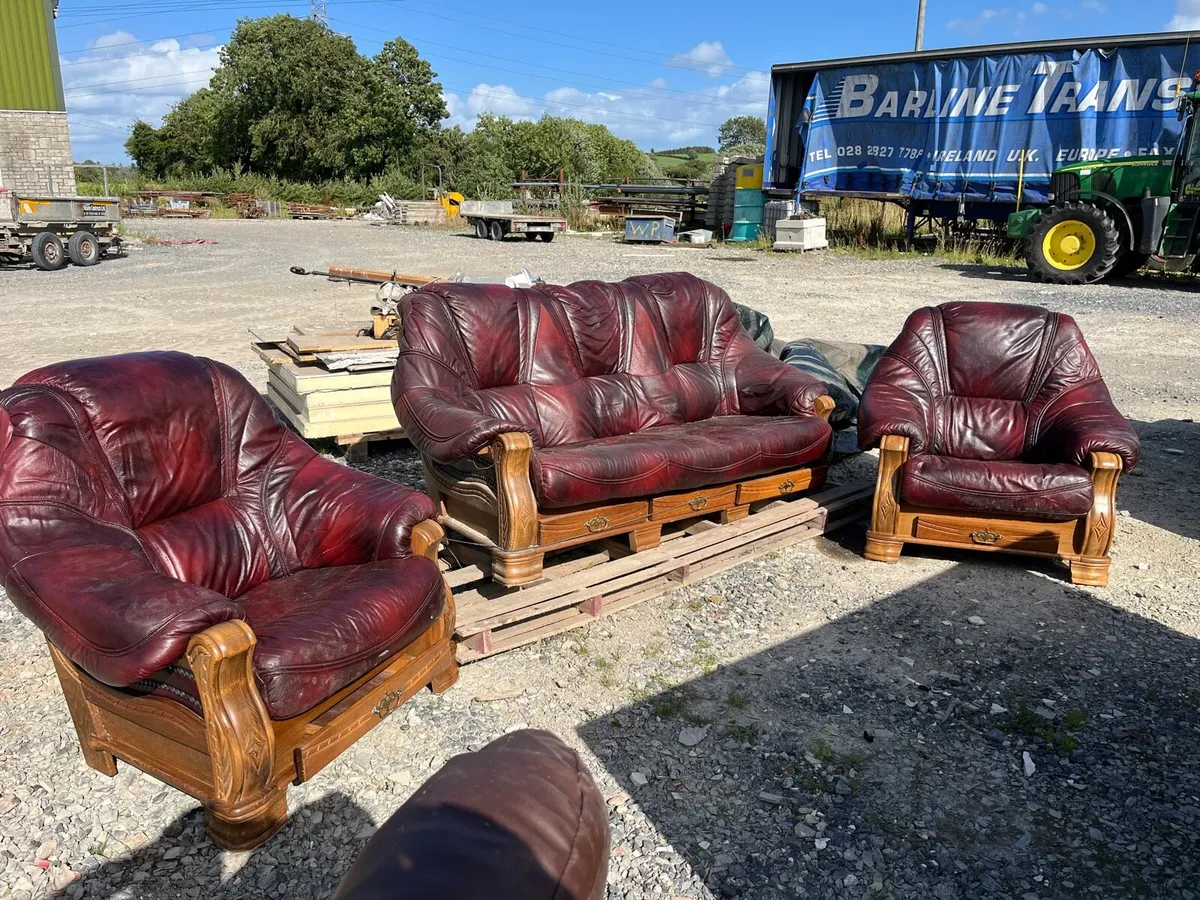 Leather couch and two armchairs