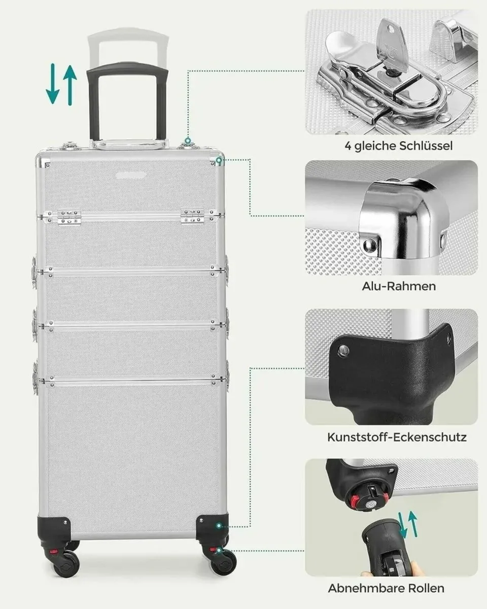 Makeup Trolley Case 4-in-1 Aluminum Travel Box - Image 2