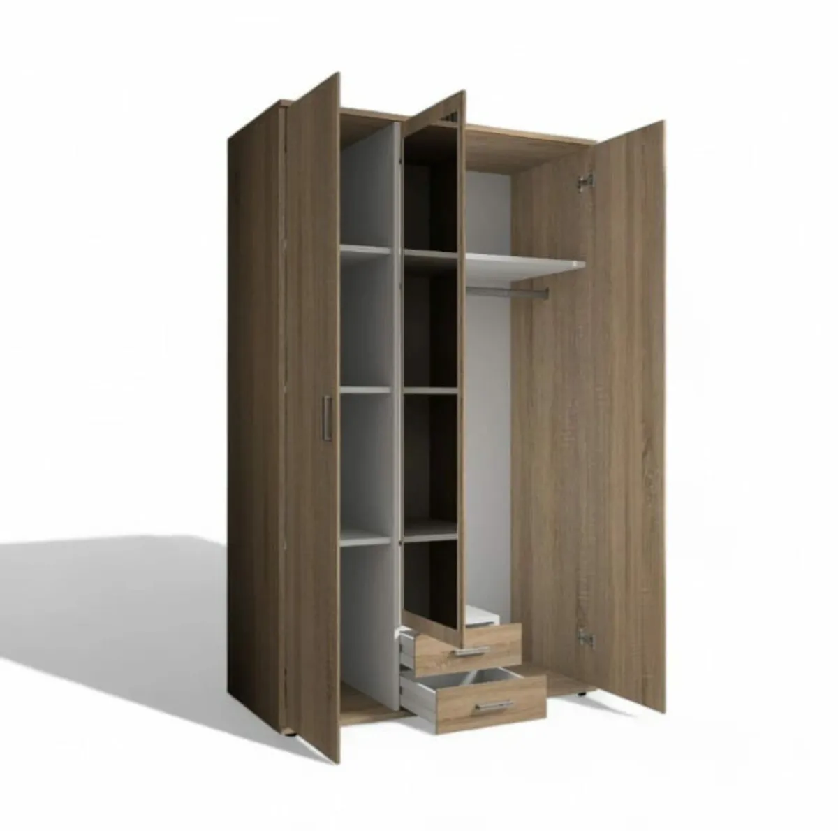 Karl 3-Door Wardrobe with Mirror & Storage Drawers - Image 2