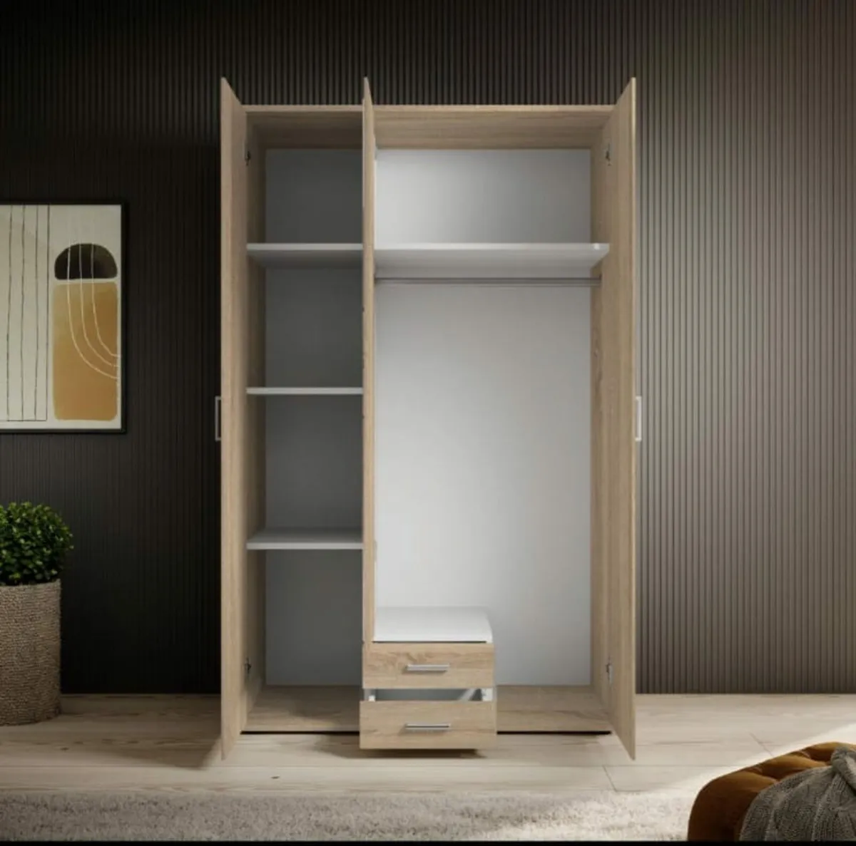 Karl 3-Door Wardrobe with Mirror & Storage Drawers - Image 3