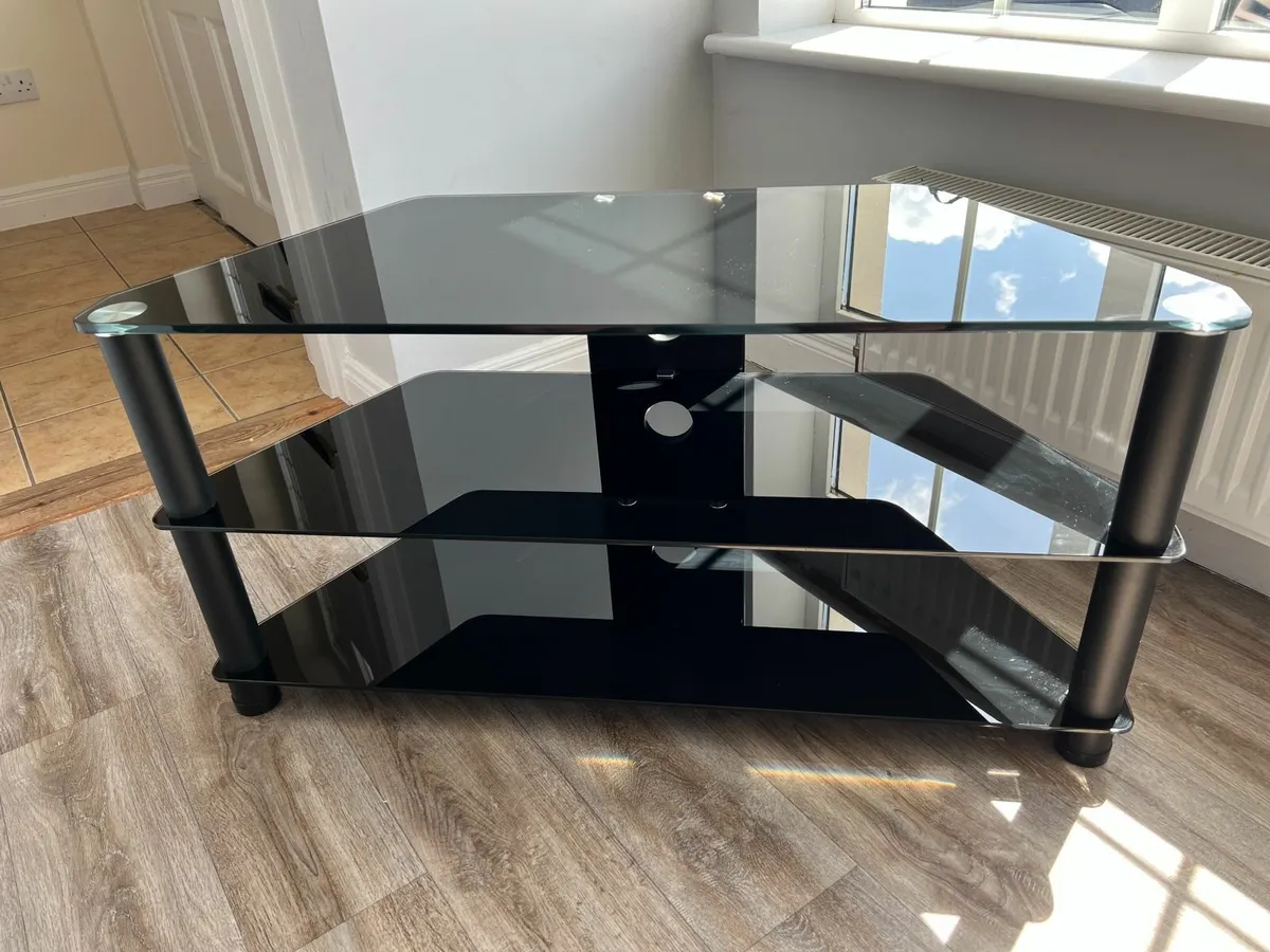 Modern Black Glass Corner TV Stand - Image 1