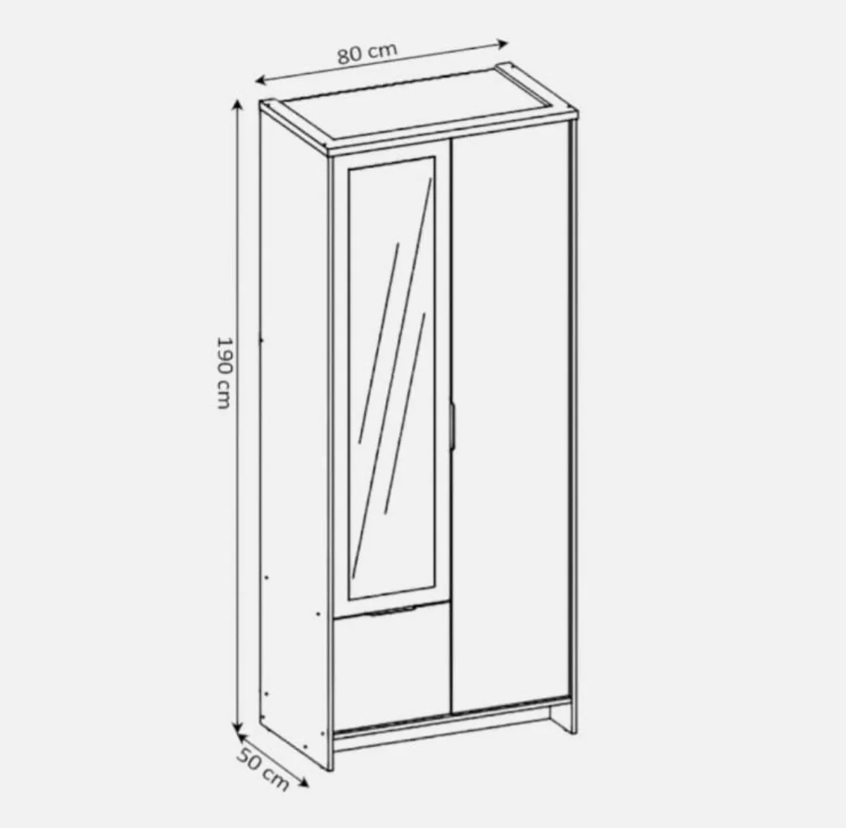 2-Door Oak Wardrobe with Mirror & Storage Drawer - Image 4
