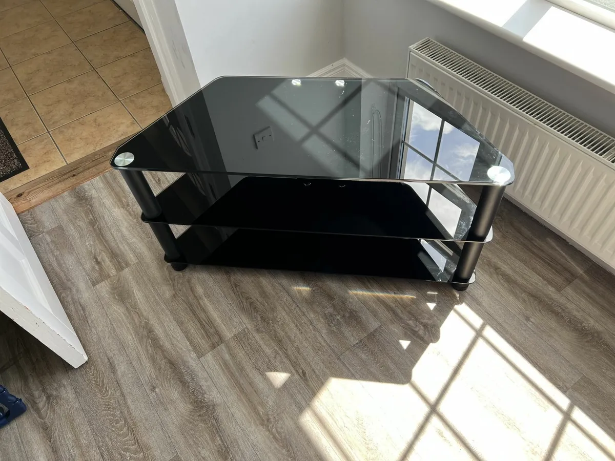 Modern Black Glass Corner TV Stand - Image 2