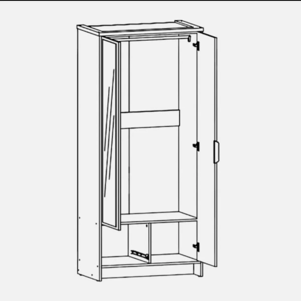2-Door White Wardrobe with Mirror & Storage Drawer - Image 2