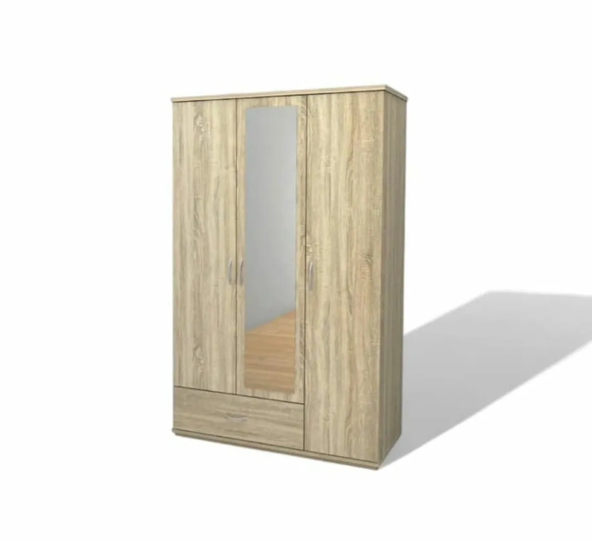 3-Door Wardrobe with Mirror & Drawer – Stylish Fit - Image 1