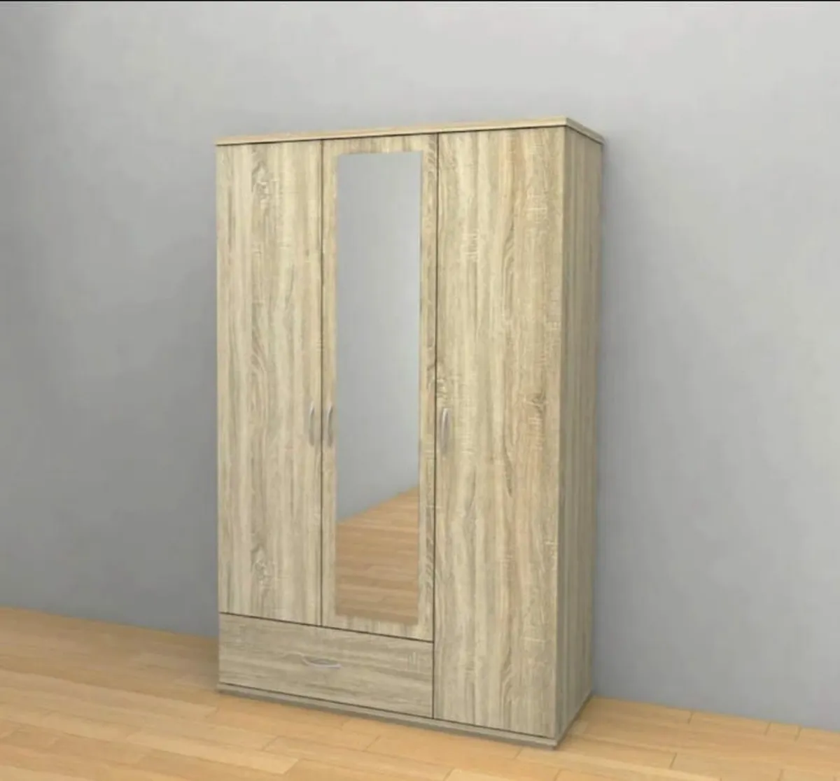 3-Door Wardrobe with Mirror & Drawer – Stylish Fit - Image 2
