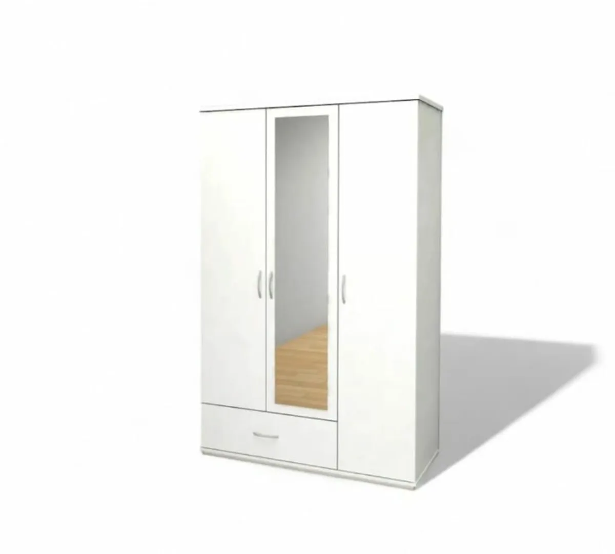 Stylish 3-Door Wardrobe with Mirror & Drawer - Image 1