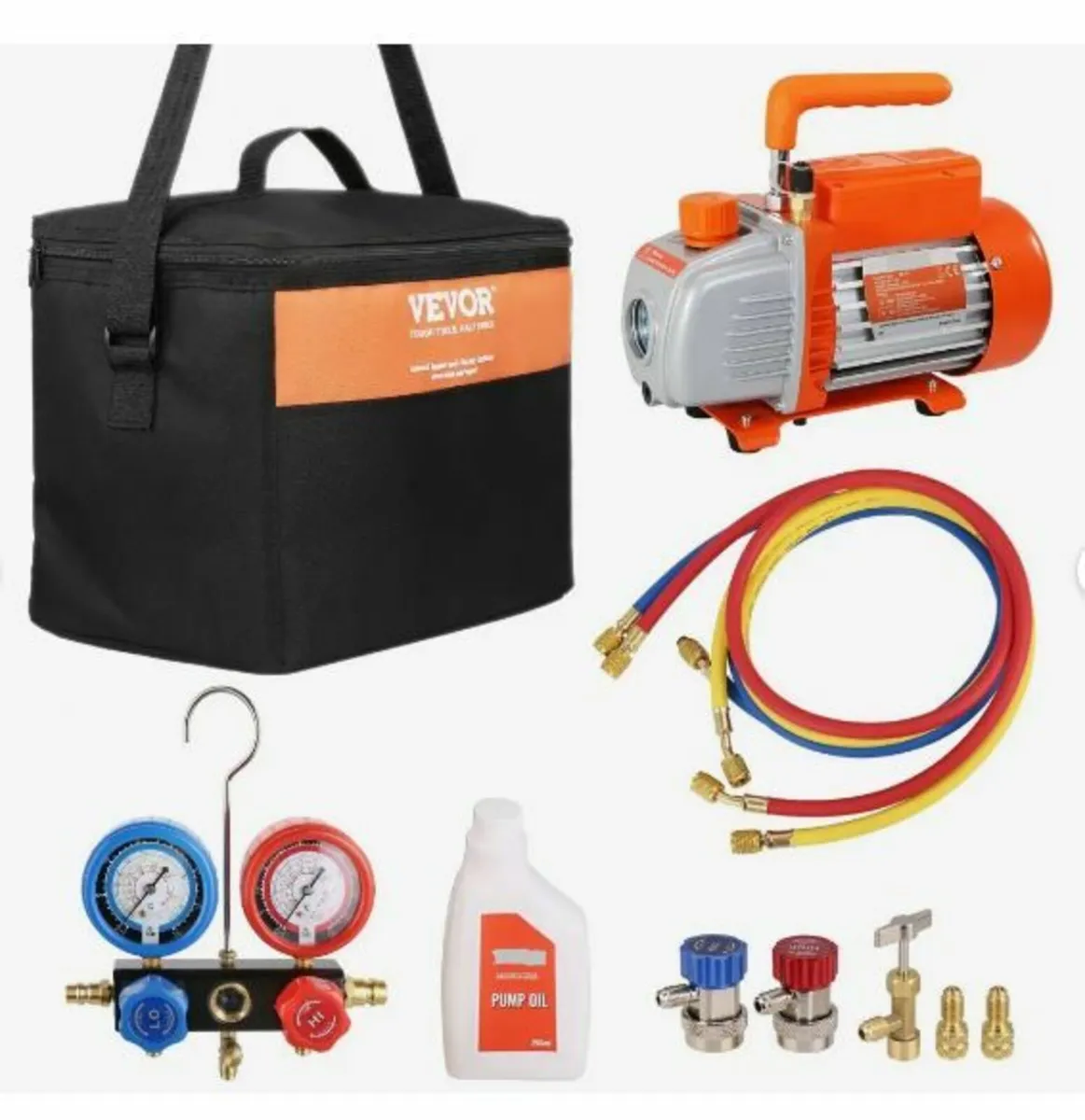 1/4 HP 4 CFM AC Vacuum Pump and Gauge Set - Image 1