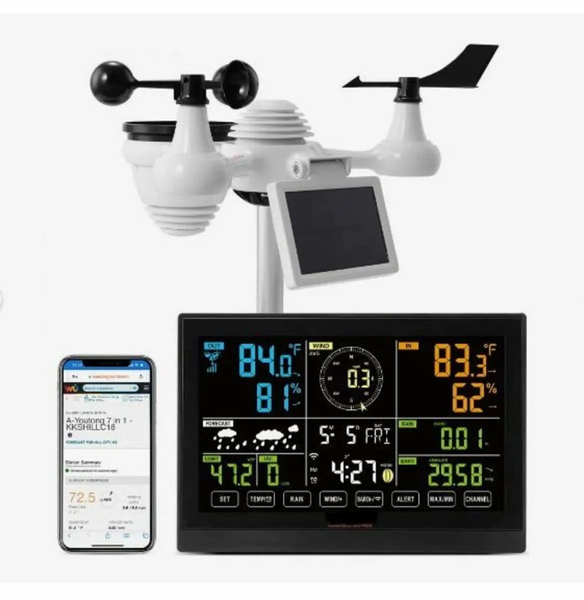 7-in-1 Wi-Fi Weather Station, 19.1 cm Color Displ - Image 1