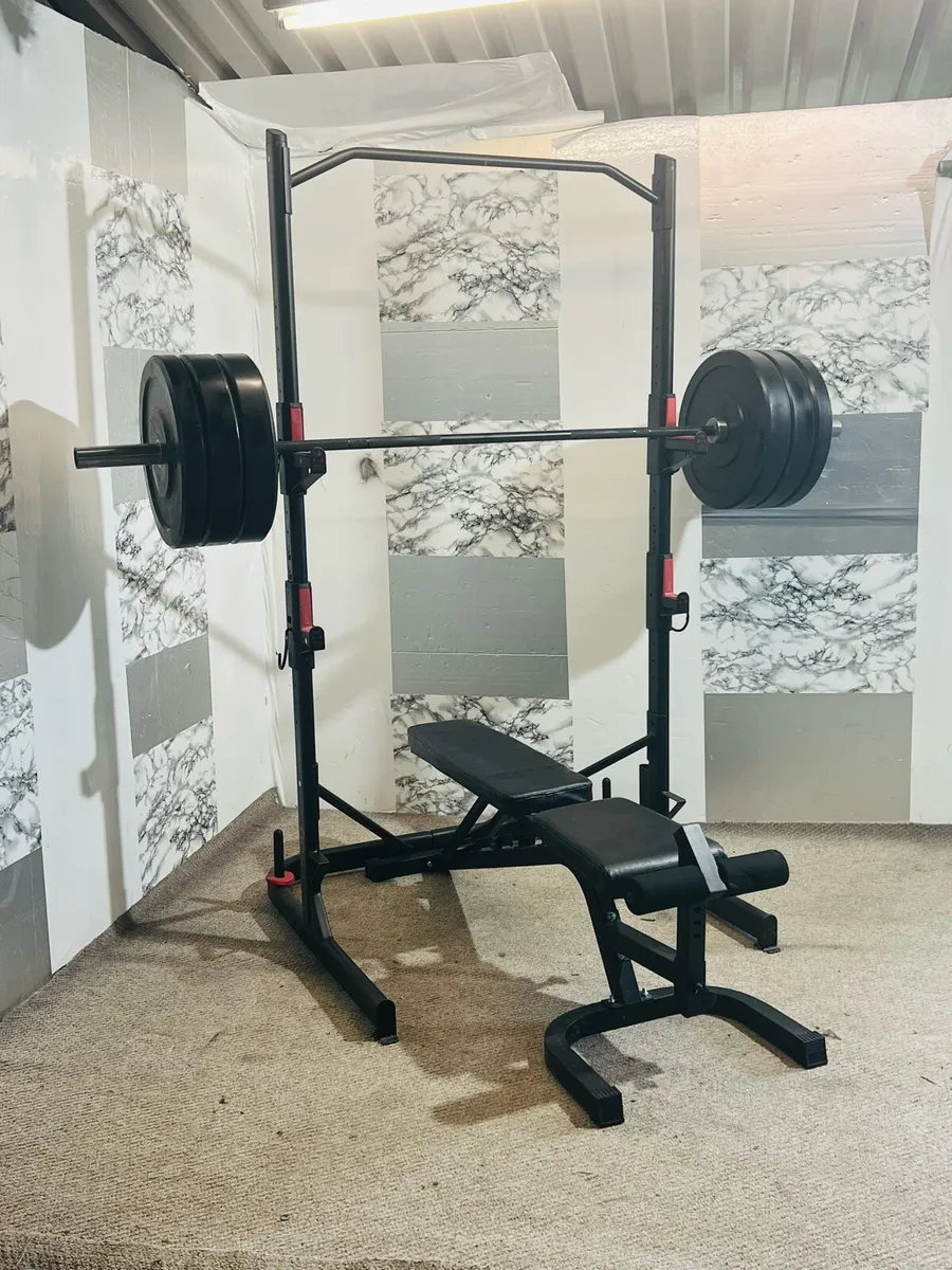 OLYMPIC WEIGHTLIFTING SET 110KG WEIGHT RACK BENCH - Image 2
