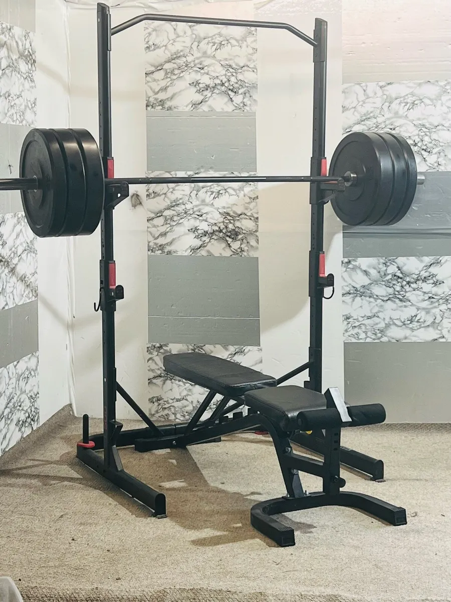 OLYMPIC WEIGHTLIFTING SET 110KG WEIGHT RACK BENCH - Image 4