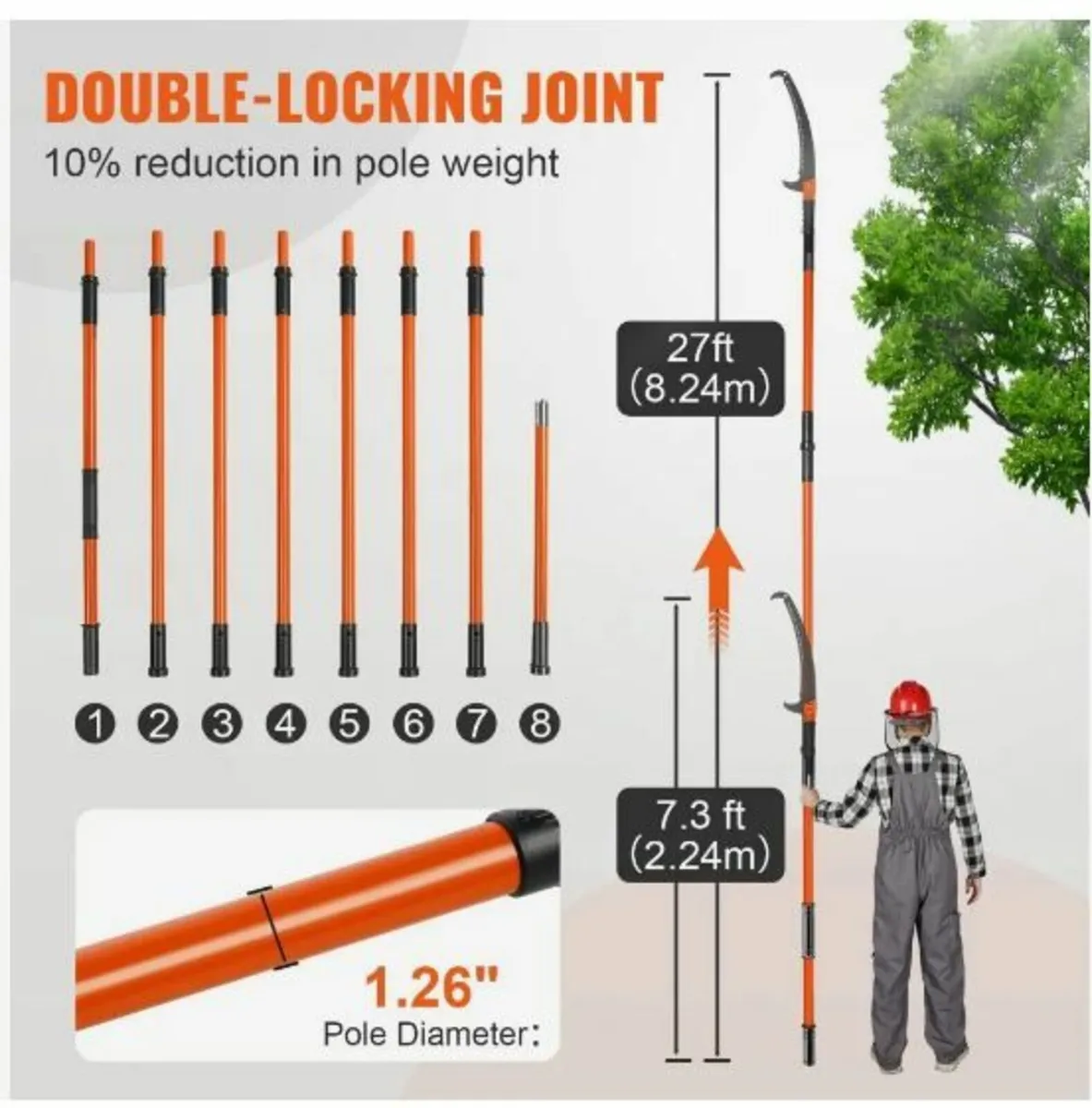Manual Pole Saw, 2.2 - 8.2 m Extendable Tree Prun - Image 3