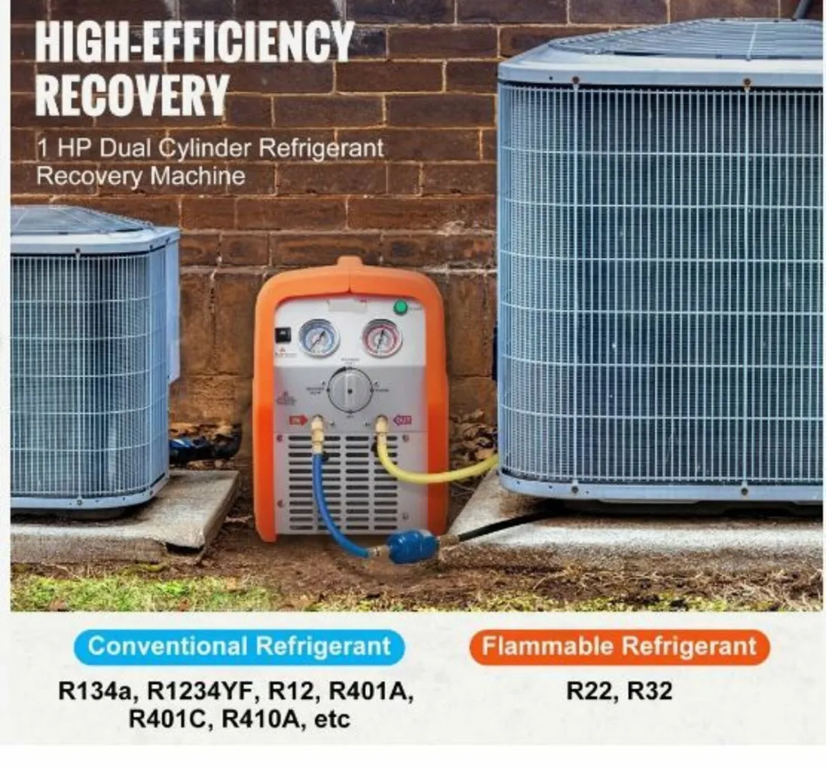 1 HP Refrigerant Recovery Machine - Dual Cylinder - Image 3