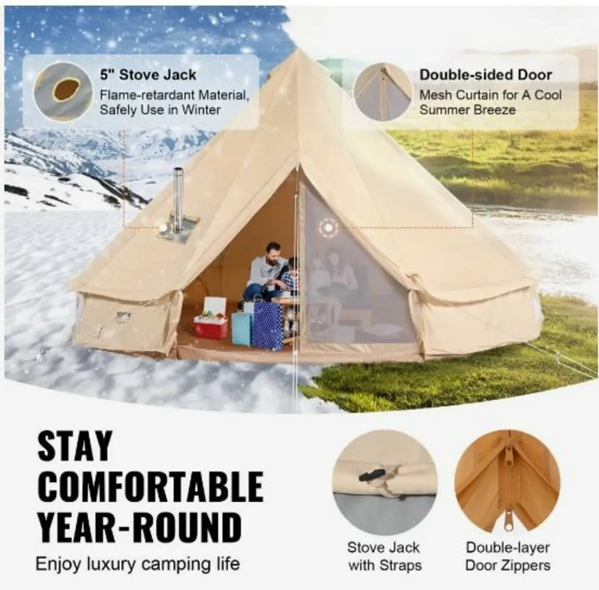 Canvas Bell Tent, 4 Seasons 4 m/13.12 ft Yurt Ten - Image 3