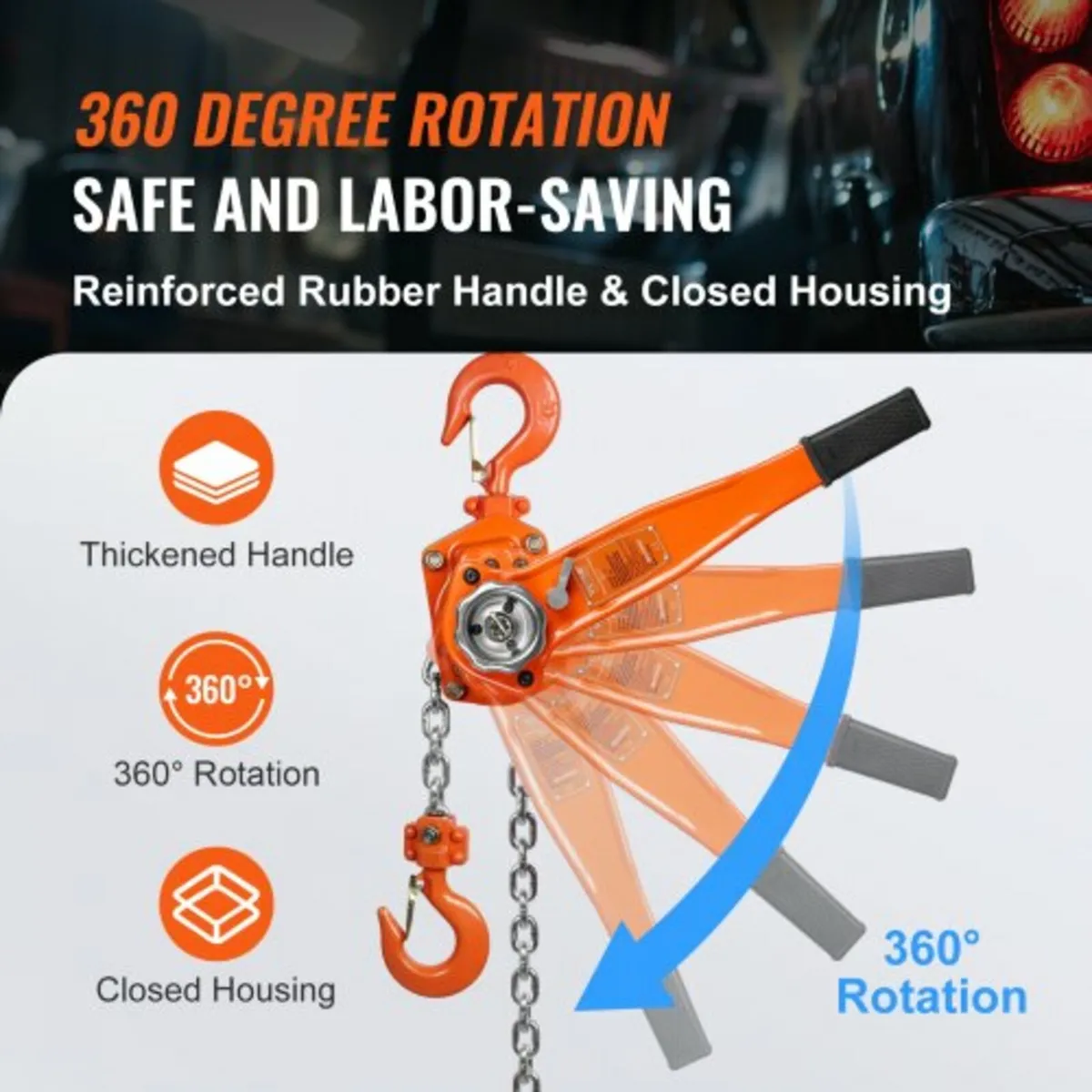 Manual Lever Chain Hoist, 1-1/2 Ton 1496.9 kg Capa - Image 2