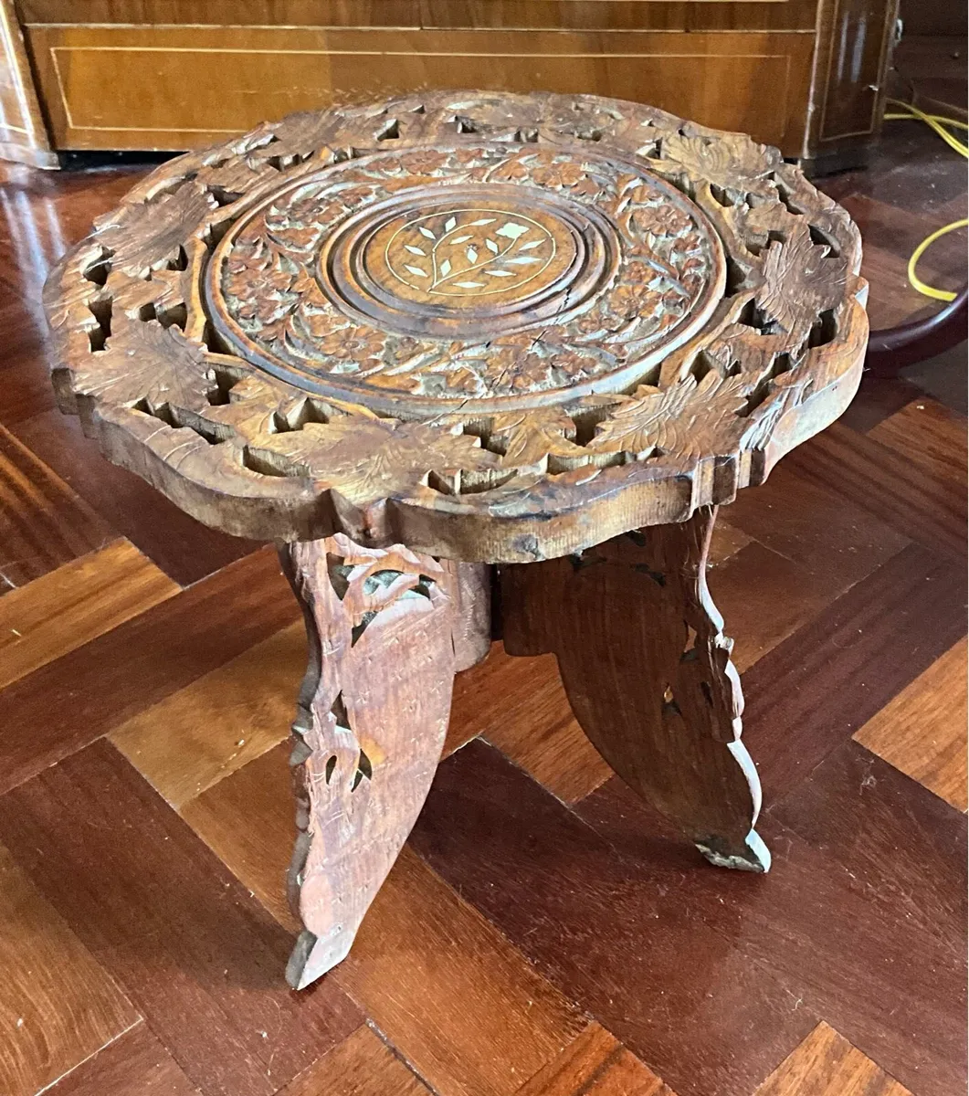 Vintage Hand Carved Decorative Inlaid Wood Plant S - Image 2