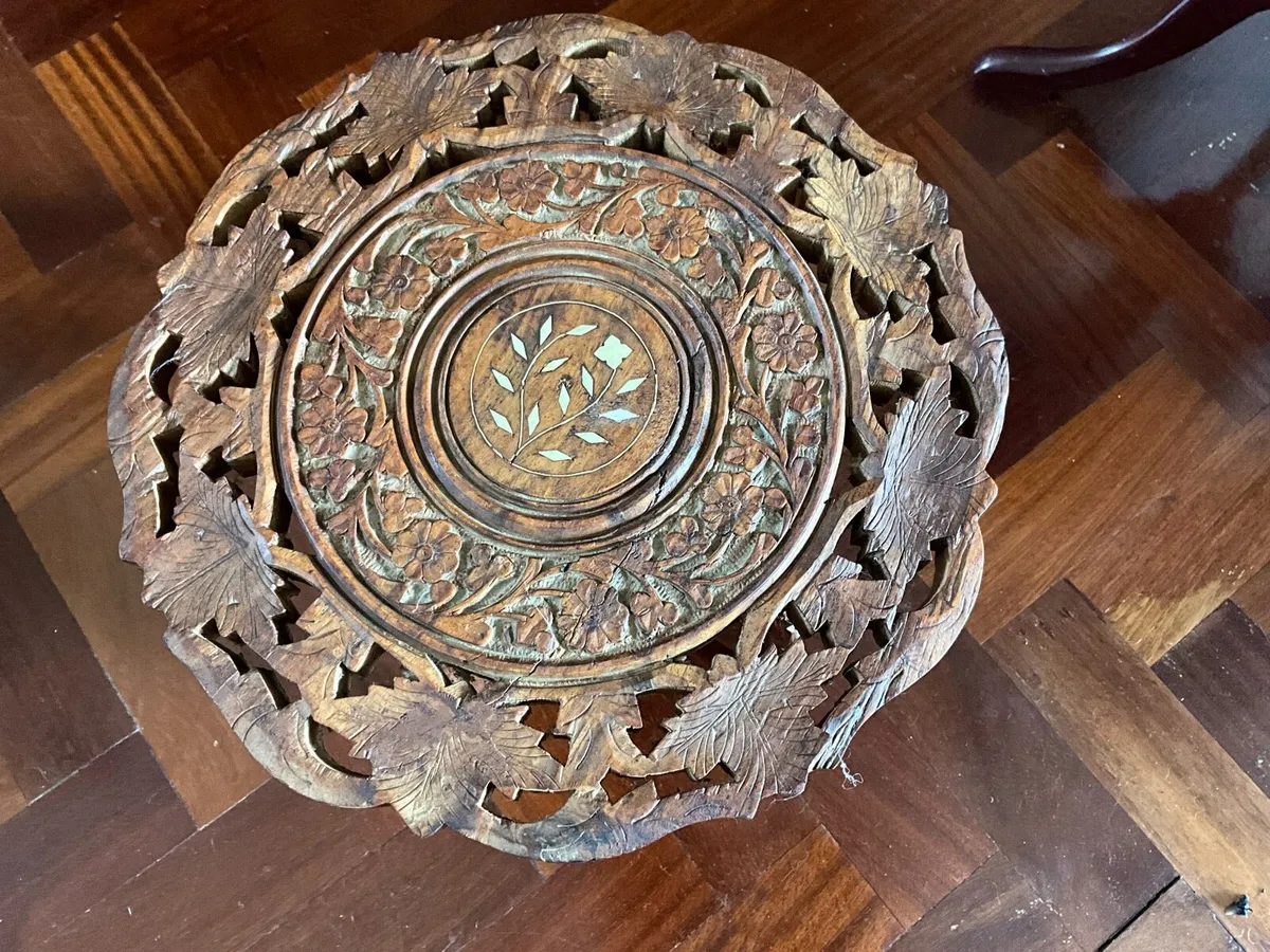 Vintage Hand Carved Decorative Inlaid Wood Plant S - Image 4