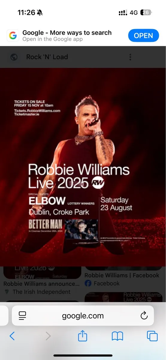 Robbie Williams Premium x 4 (extra option in ad)
