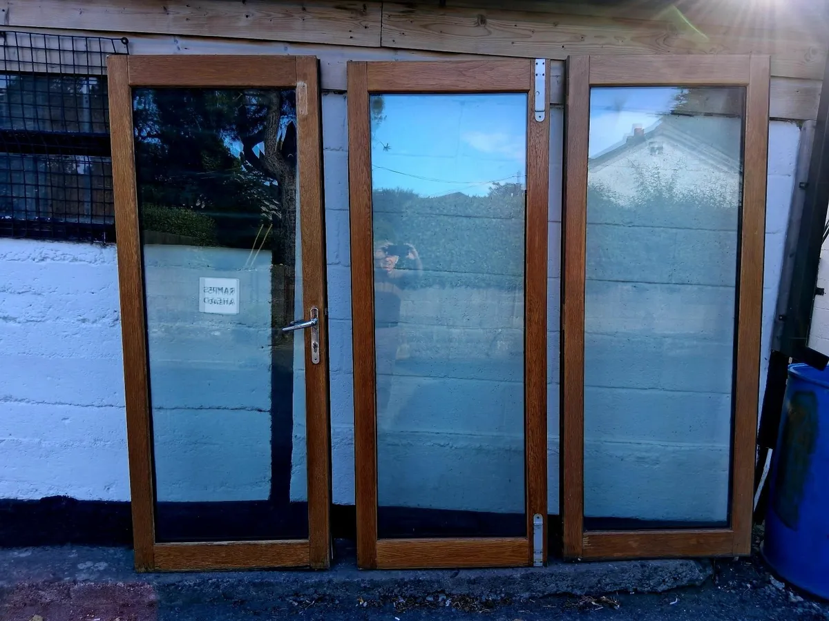 Set of 3 Oak Patio Doors with Frame and Rails