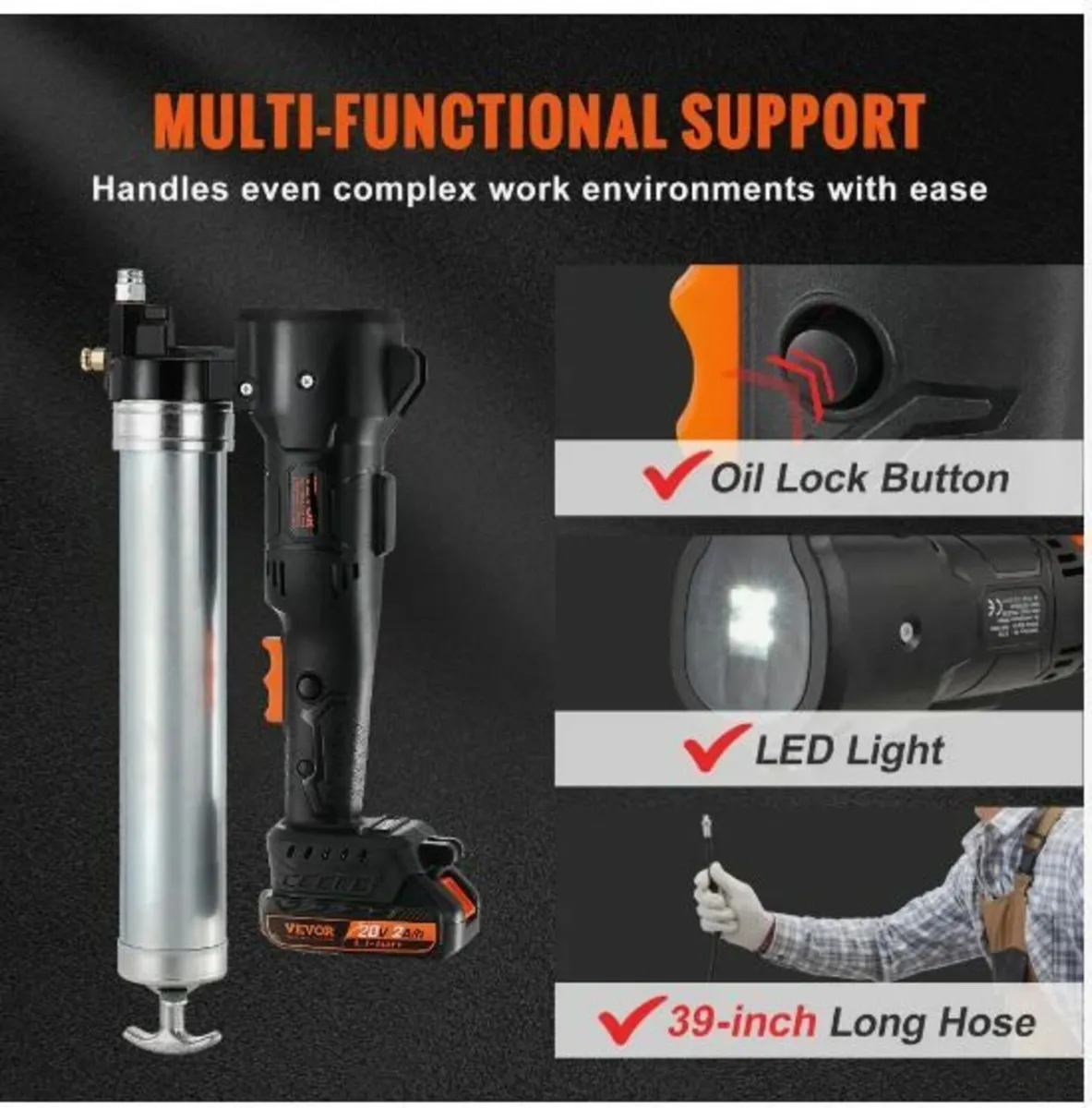 Cordless Grease Gun Electric 20 Volt 2.0 Ah Batter - Image 3