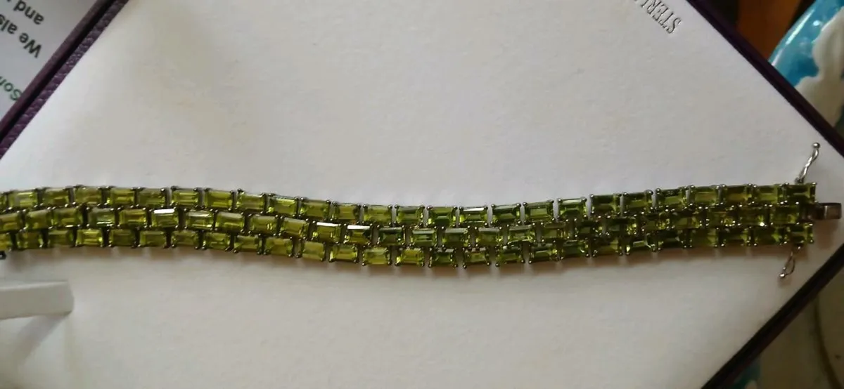 Vintage Sterling Silver Peridot Tennis Bracelet - Image 2