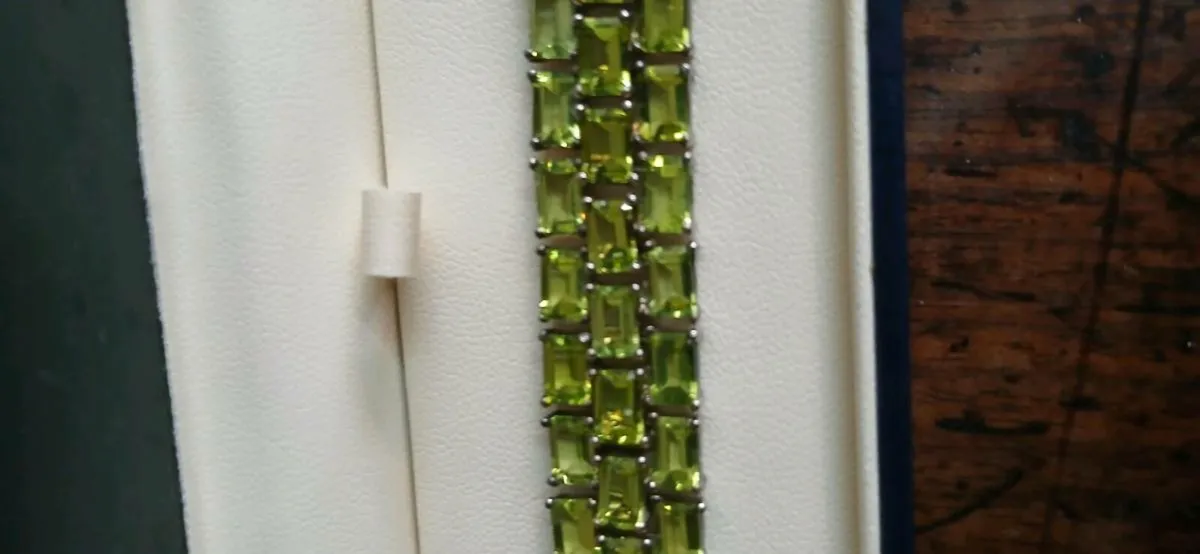 Vintage Sterling Silver Peridot Tennis Bracelet - Image 1
