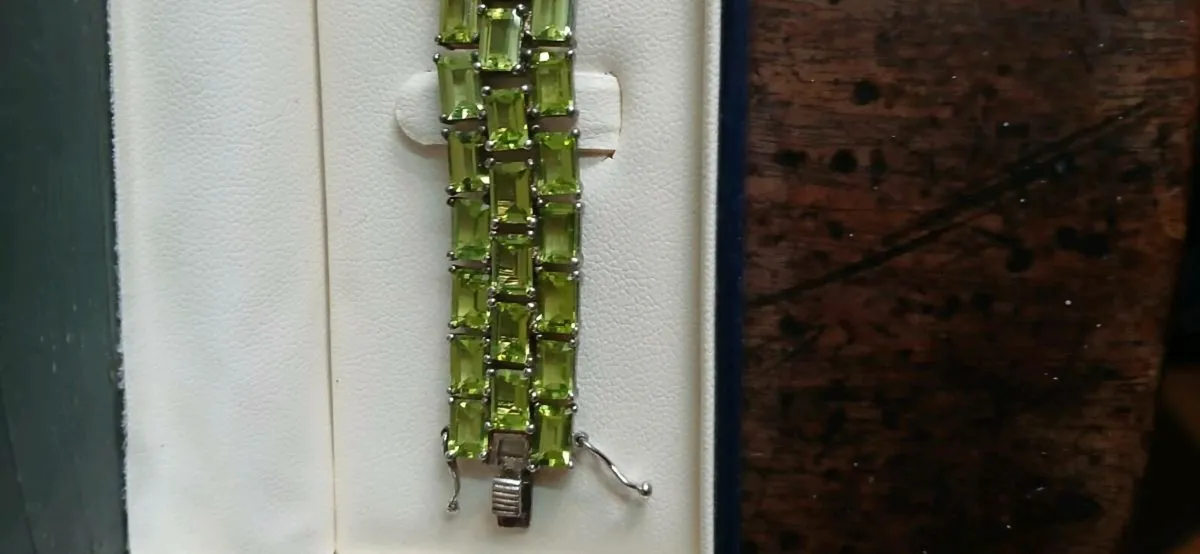 Vintage Sterling Silver Peridot Tennis Bracelet - Image 3
