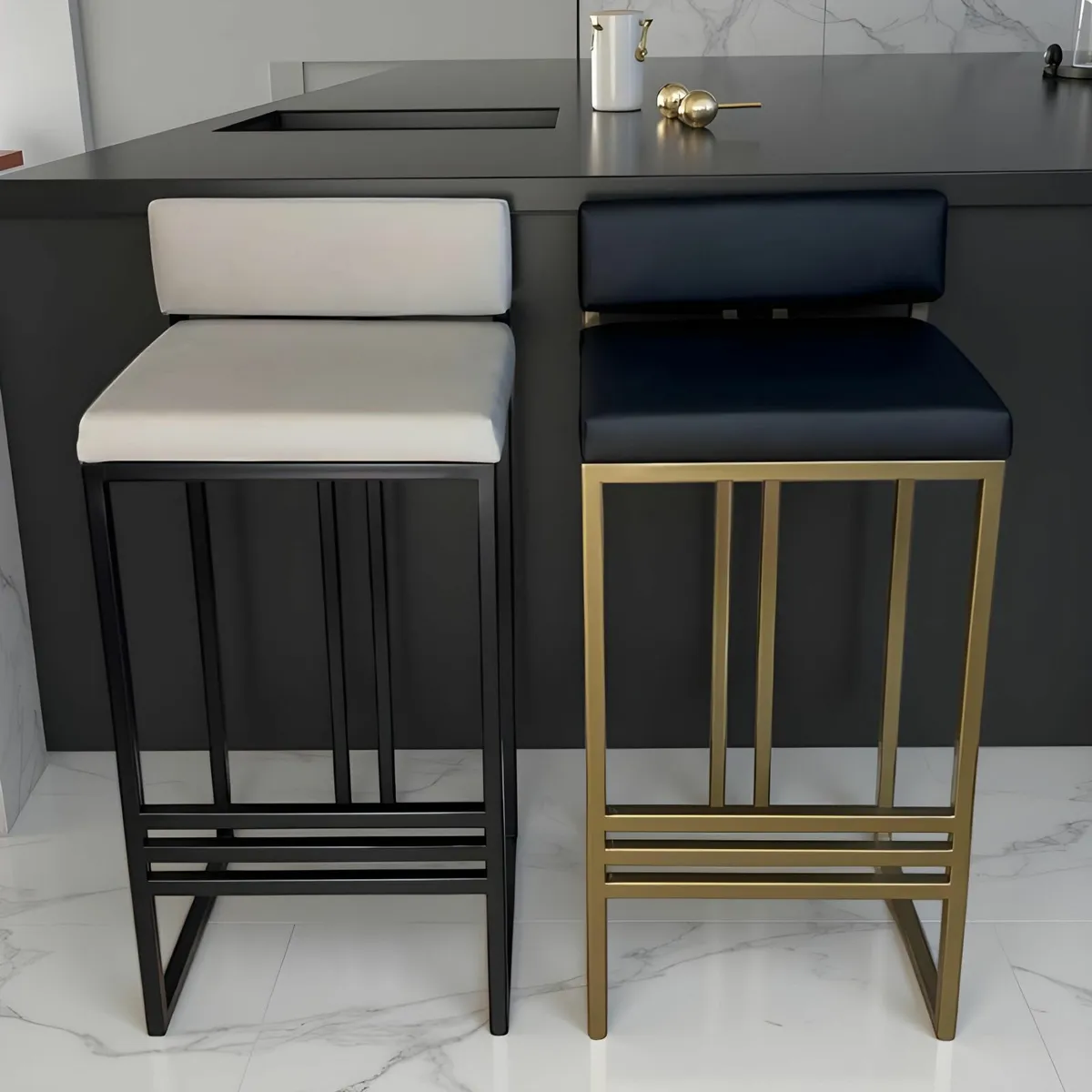 Sleek Black Metal Bar Stool with Plush Padded Cush - Image 2