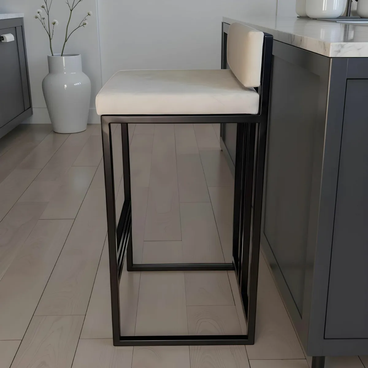 Sleek Black Metal Bar Stool with Plush Padded Cush - Image 3