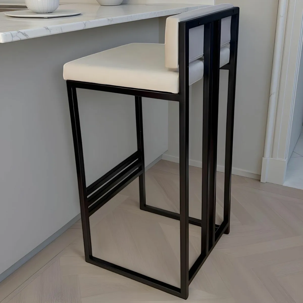 Sleek Black Metal Bar Stool with Plush Padded Cush - Image 4