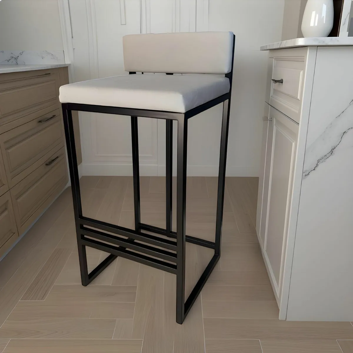 Sleek Black Metal Bar Stool with Plush Padded Cush - Image 1