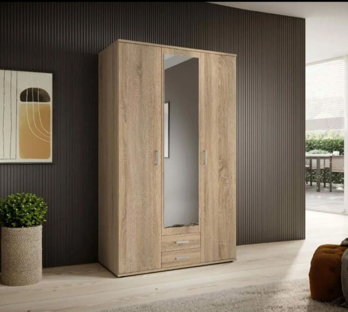 Karl 3-Door Wardrobe with Mirror & Drawers - Image 1