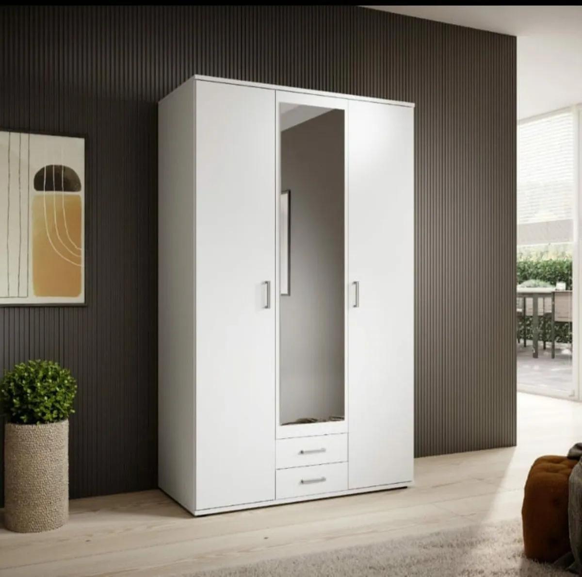 Karl 3-Door Wardrobe with Mirror & Drawers - Image 2