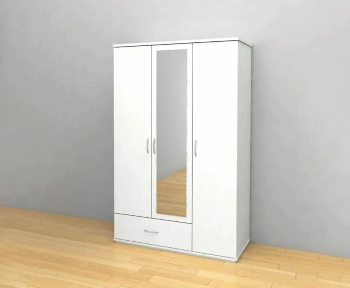 3-Door Wardrobe with Mirror & Drawer – Stylish - Image 2