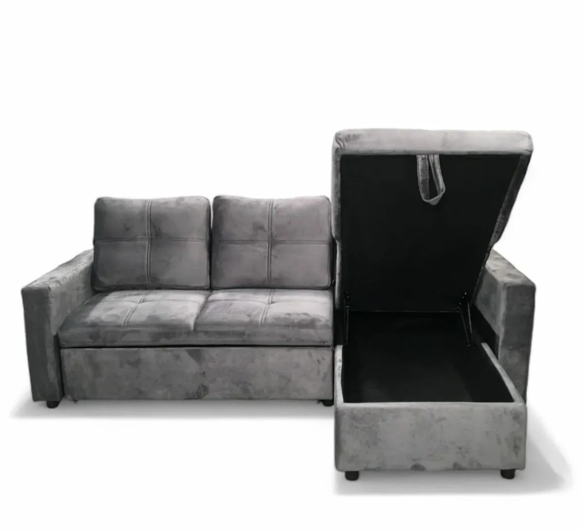 Grey Fabric Corner Sofa Bed with Hidden Storage - Image 2