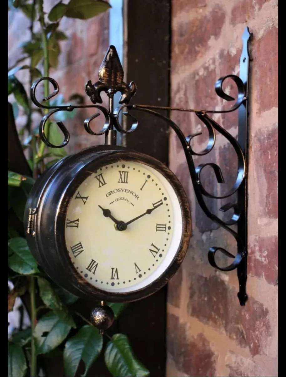 Outdoor Wall Clock Thermometer Double Sided Garden - Image 1