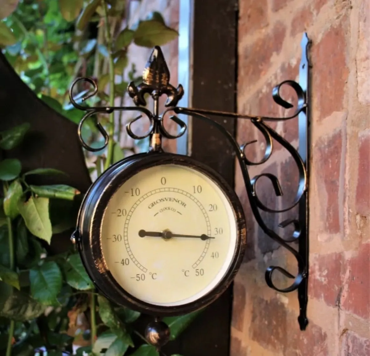 Outdoor Wall Clock Thermometer Double Sided Garden - Image 2