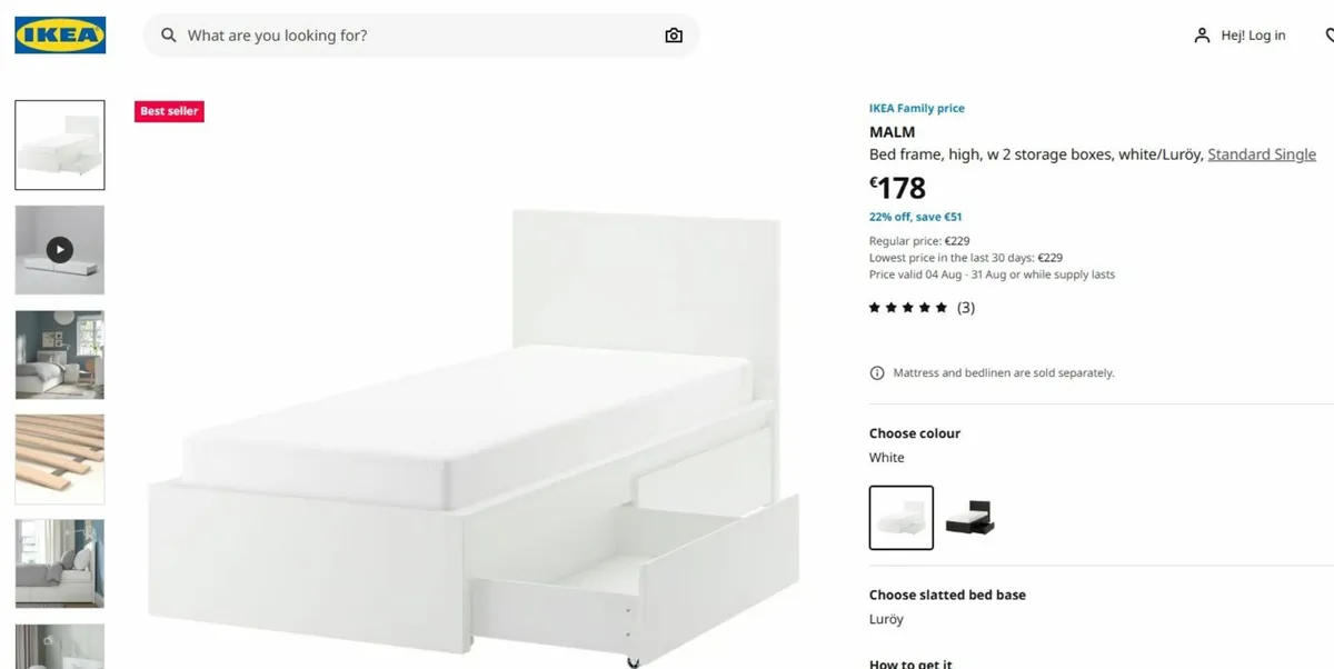 2 IKEA Single Bed frames with Storage - White - Image 1