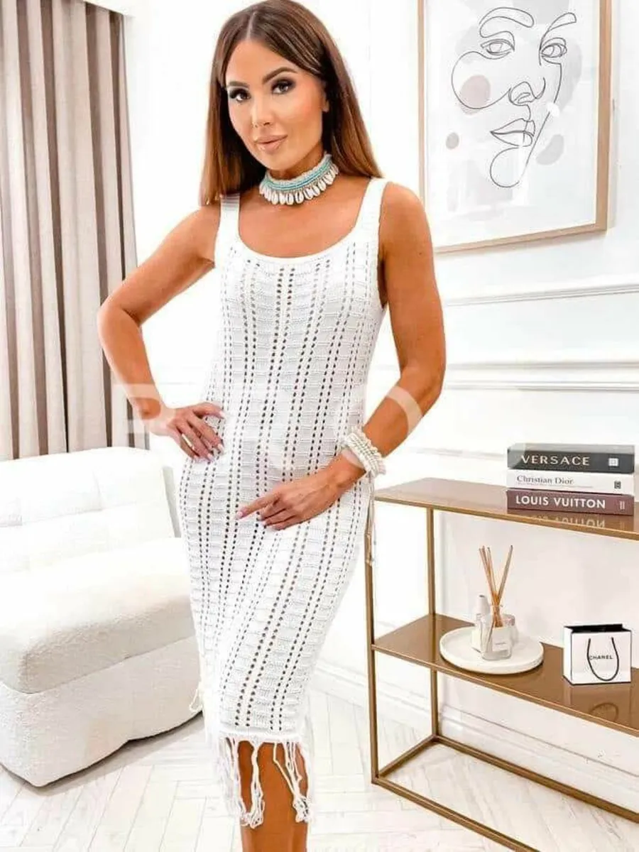 Boho Knitted Dress With Fringes 6-12 - Image 3