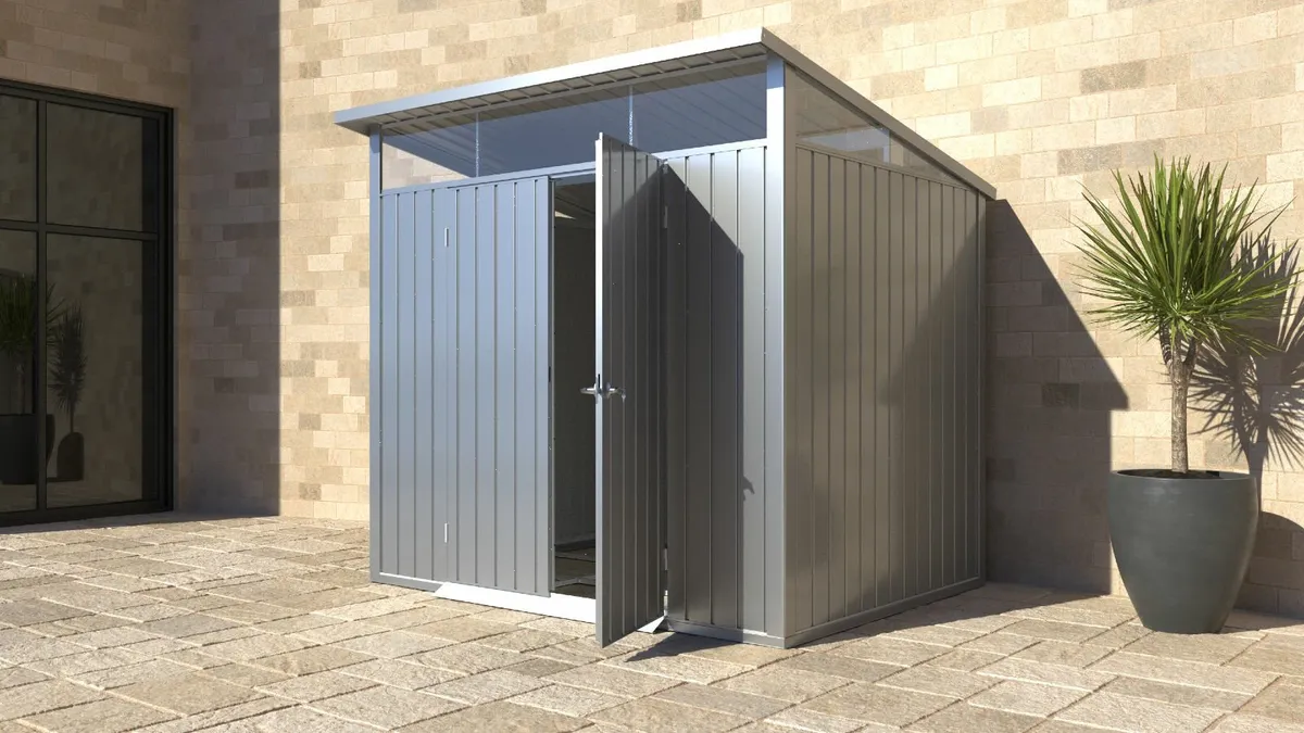Palladium 8×6 Premium Steel Shed in Silver - Image 1