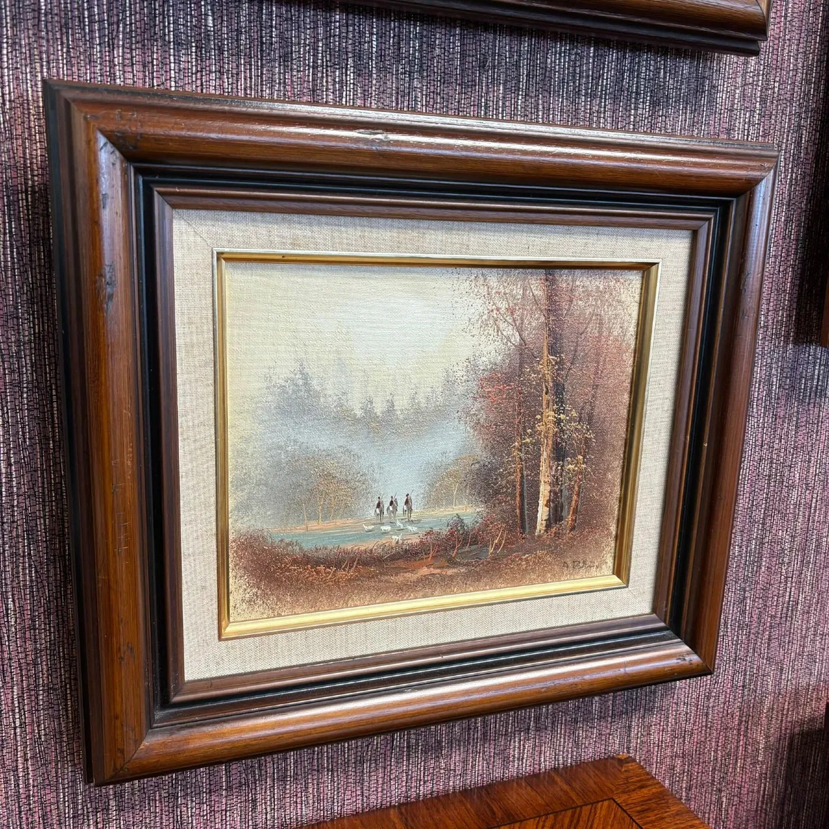 A. Robinson, hunting scene, oil on canvas in mahog - Image 1