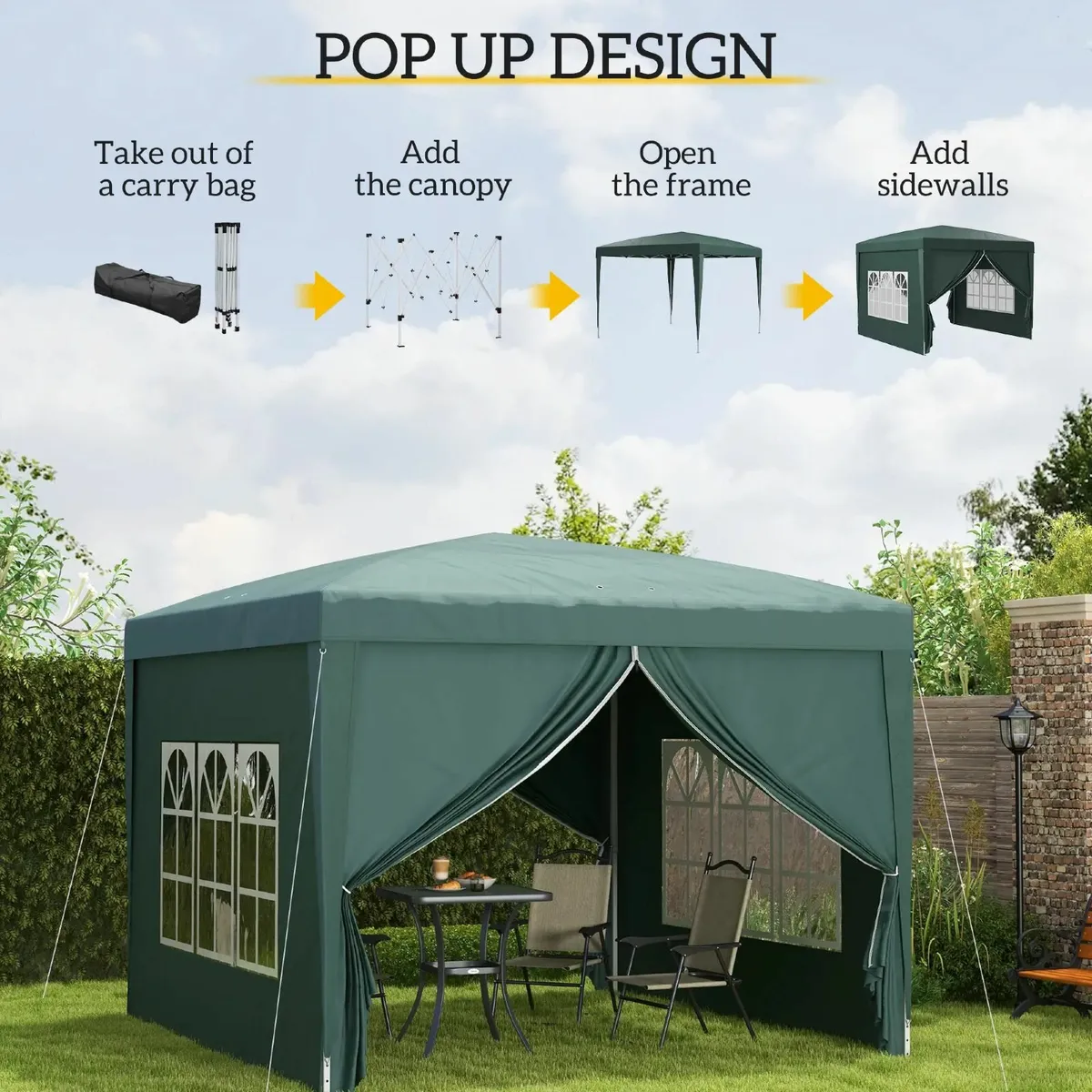 3x3m Pop Up Gazebo with Carry Bag and 4 sides - Image 3