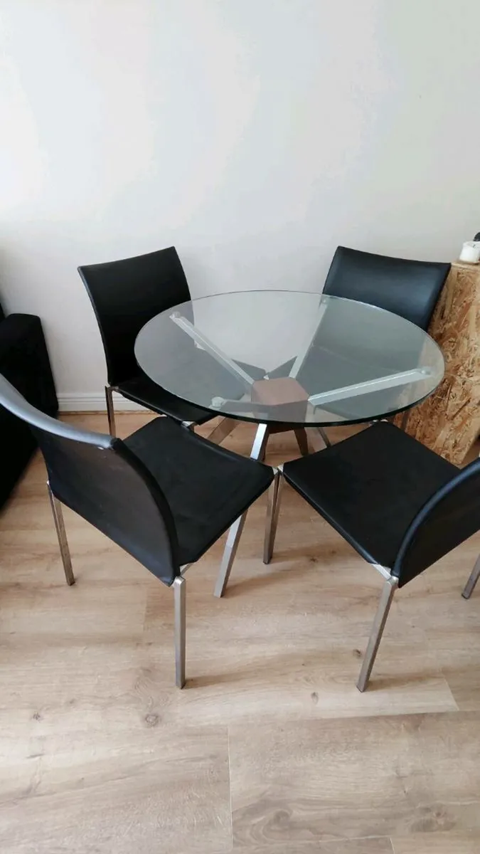 Round Tempered Glass Dining Table with 4 Chairs - Image 1