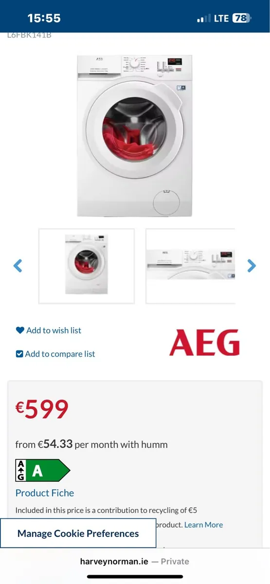 AEG 10kg washing machine - Image 3