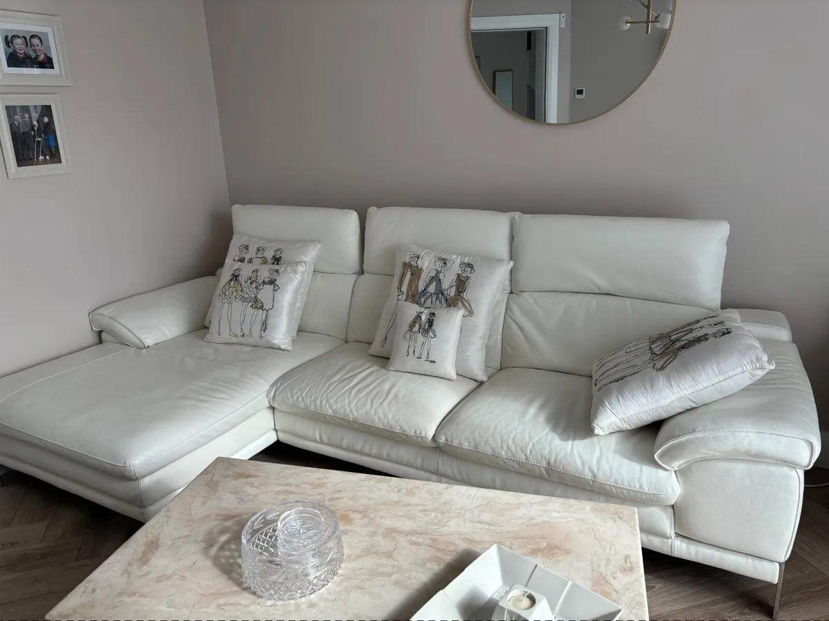 Cream Leather Couch - Image 1