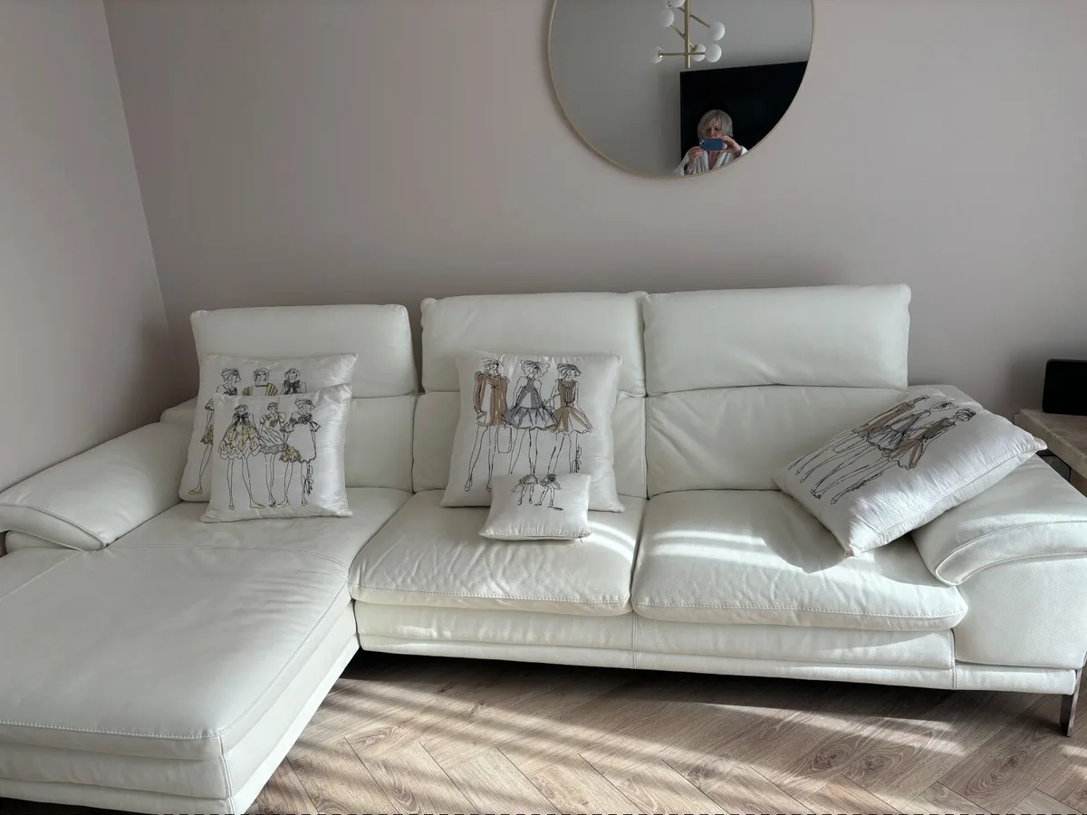 Cream Leather Couch - Image 3